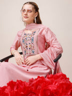 Embroidered Kurta With Pant And Dupatta Set, Multicolor - Hiral Fashion - Distacart