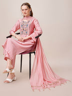 Embroidered Kurta With Pant And Dupatta Set, Multicolor - Hiral Fashion - Distacart