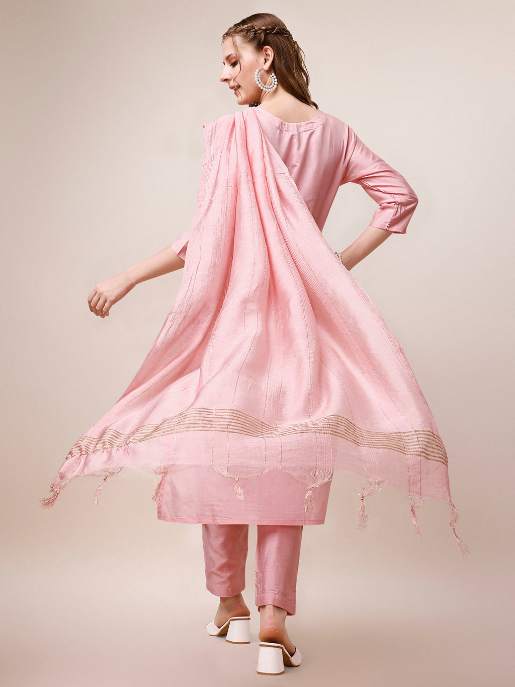 Embroidered Kurta With Pant And Dupatta Set, Multicolor - Hiral Fashion - Distacart