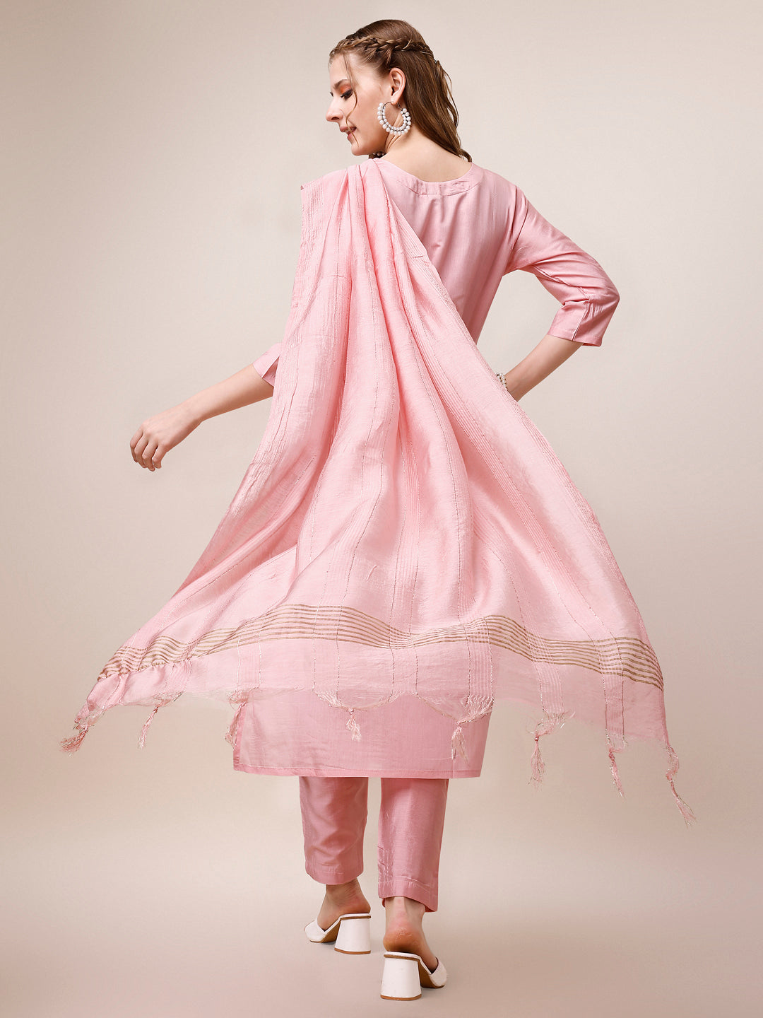 Embroidered Kurta With Pant And Dupatta Set, Multicolor - Hiral Fashion - Distacart