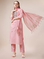 Embroidered Kurta With Pant And Dupatta Set, Multicolor - Hiral Fashion - Distacart