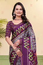 Prime Volt Mal Cotton Purple Ethnic Printed Saree with Designer Blouse Piece - Distacart