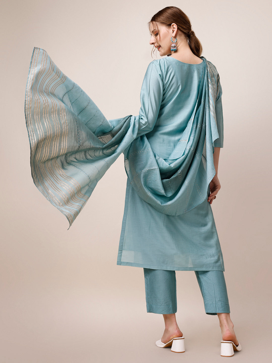 Hand Embroidered Kurta With Pant And Dupatta Set, Multicolor - Hiral Fashion - Distacart