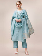 Hand Embroidered Kurta With Pant And Dupatta Set, Multicolor - Hiral Fashion - Distacart