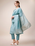 Hand Embroidered Kurta With Pant And Dupatta Set, Multicolor - Hiral Fashion - Distacart