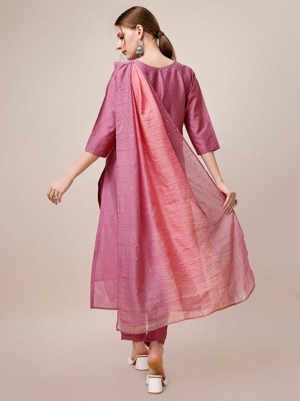 Hand Embroidered Kurta With Pant And Dupatta Set, Multicolor - Hiral Fashion - Distacart