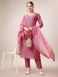 Hand Embroidered Kurta With Pant And Dupatta Set, Multicolor - Hiral Fashion - Distacart