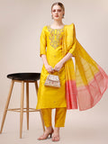 Hand Embroidered Kurta With Pant And Dupatta Set, Multicolor - Hiral Fashion - Distacart
