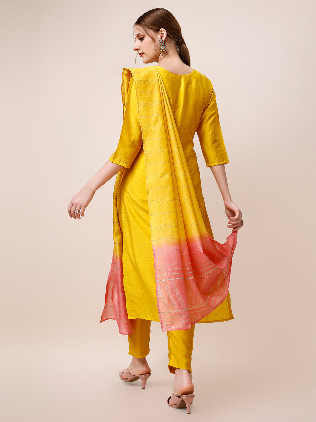 Hand Embroidered Kurta With Pant And Dupatta Set, Multicolor - Hiral Fashion - Distacart