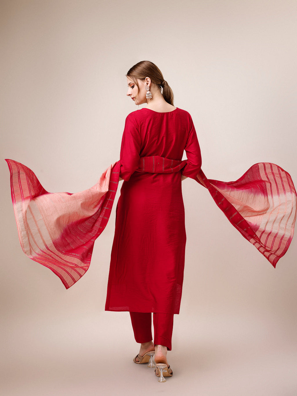 Hand Embroidered Kurta With Pant And Dupatta Set, Multicolor - Hiral Fashion - Distacart