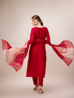 Hand Embroidered Kurta With Pant And Dupatta Set, Multicolor - Hiral Fashion - Distacart