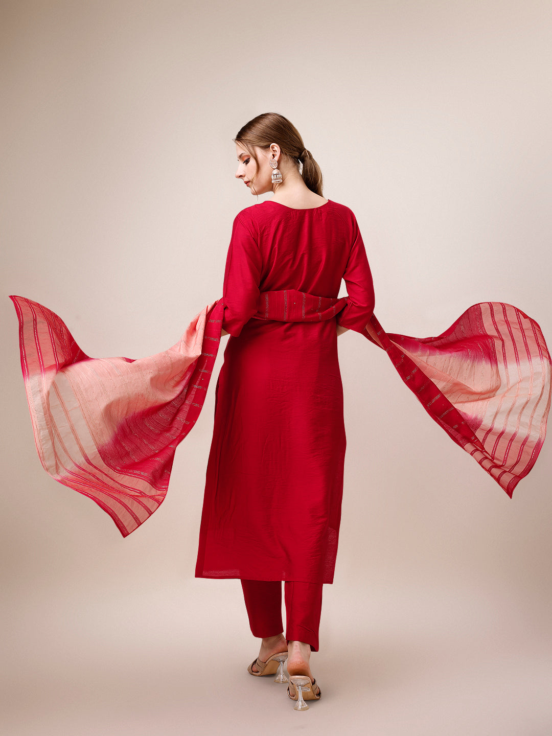 Hand Embroidered Kurta With Pant And Dupatta Set, Multicolor - Hiral Fashion - Distacart