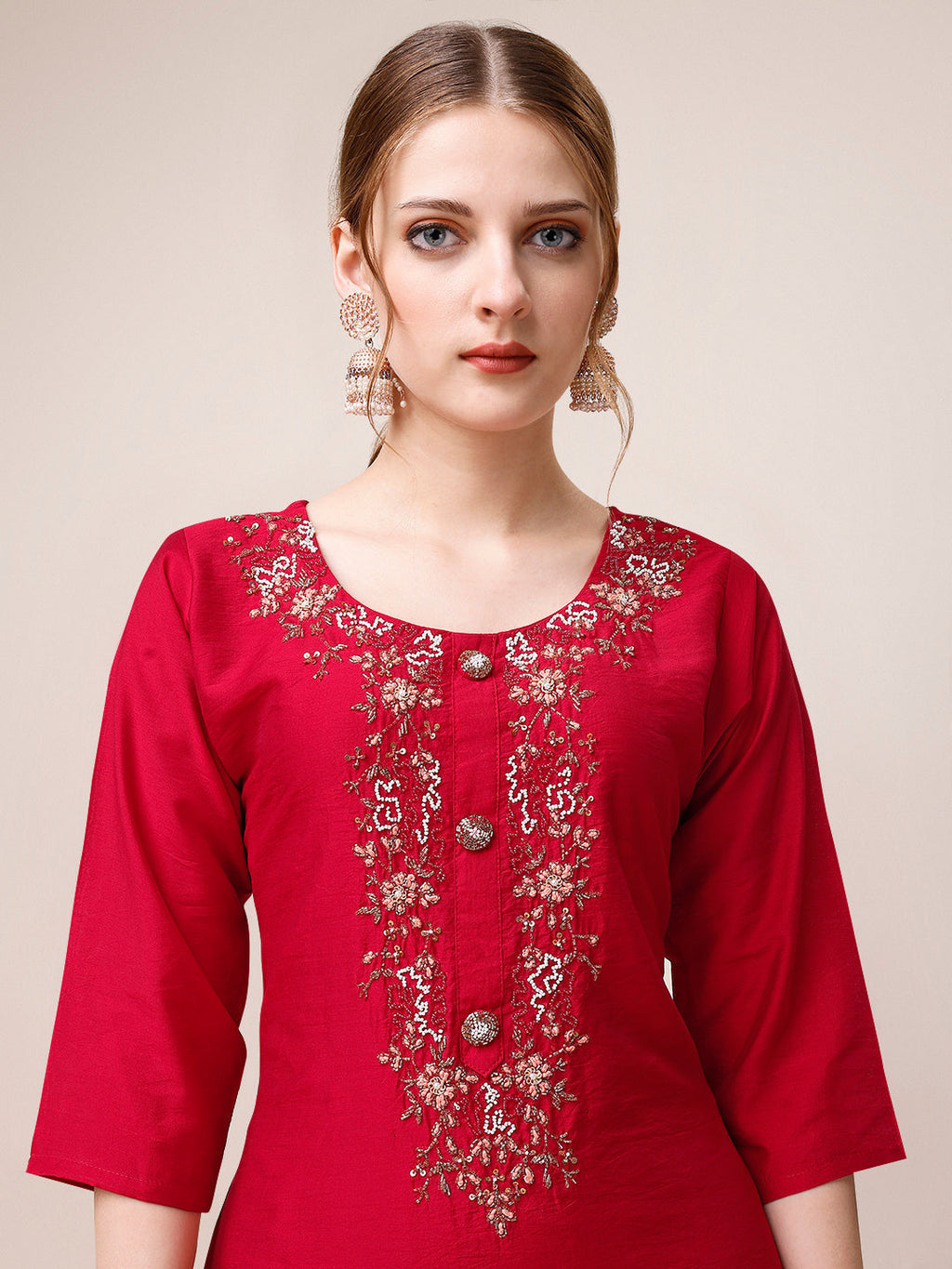 Hand Embroidered Kurta With Pant And Dupatta Set, Multicolor - Hiral Fashion - Distacart