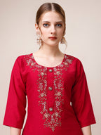 Hand Embroidered Kurta With Pant And Dupatta Set, Multicolor - Hiral Fashion - Distacart