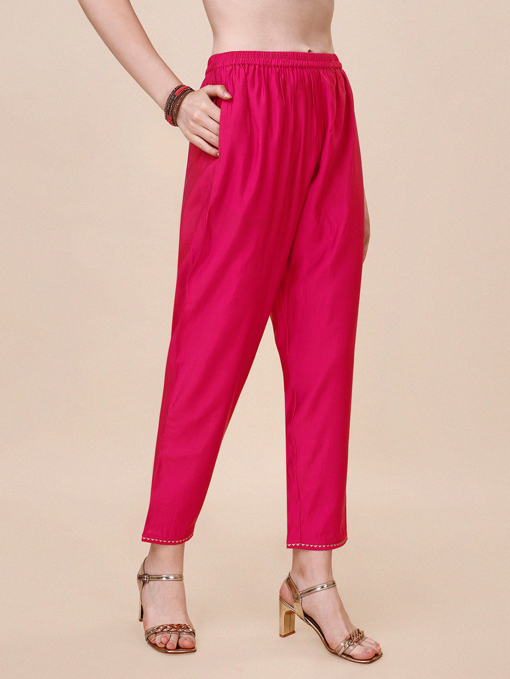 Pink Chanderi Embroidered Kurta With Pant & Dupatta Set., Multicolor - Hiral Fashion - Distacart