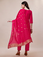 Pink Chanderi Embroidered Kurta With Pant & Dupatta Set., Multicolor - Hiral Fashion - Distacart