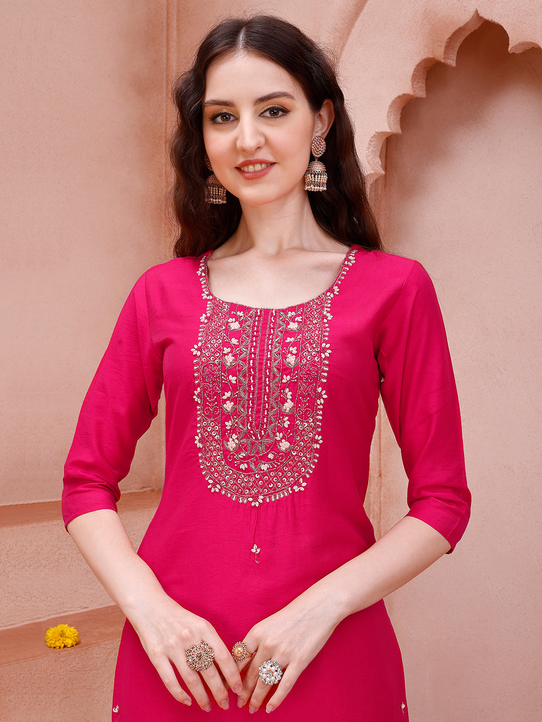 Embroidered Kurta With Pant And Dupatta Set, Multicolor - Hiral Fashion - Distacart