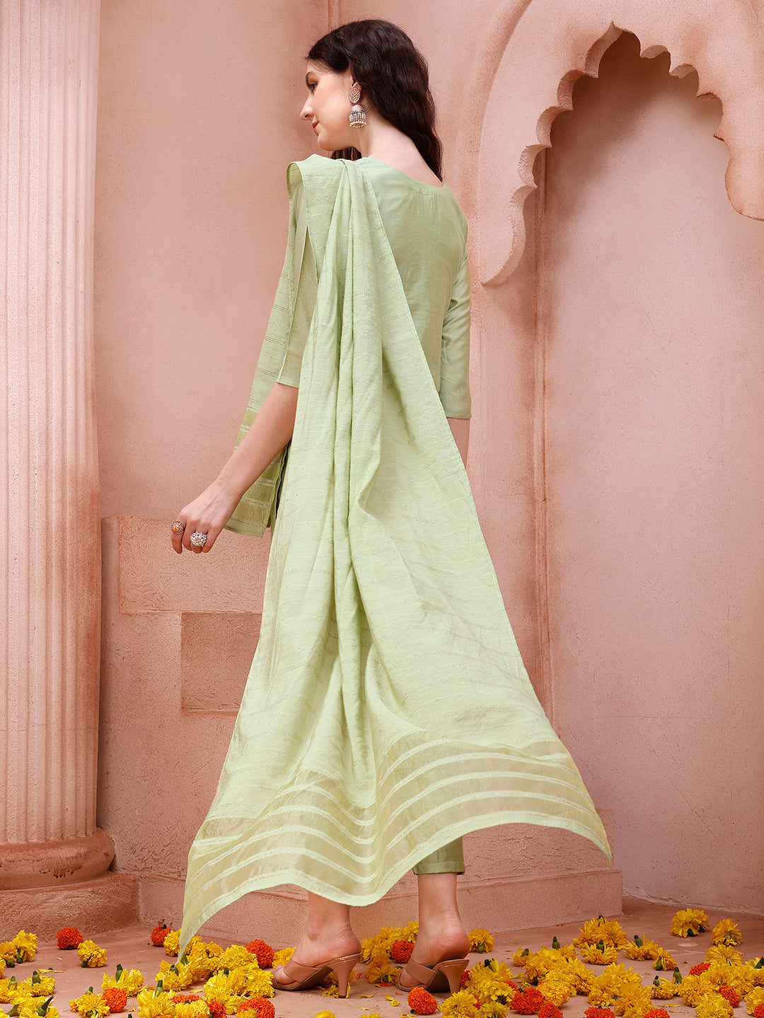 Thread Embroidered Kurta With Pant And Dupatta Set, Multicolor - Hiral Fashion - Distacart