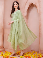 Thread Embroidered Kurta With Pant And Dupatta Set, Multicolor - Hiral Fashion - Distacart