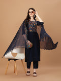 Embroidered Kurta With Pant And Embroidered Dupatta Set, Multicolor - Hiral Fashion - Distacart