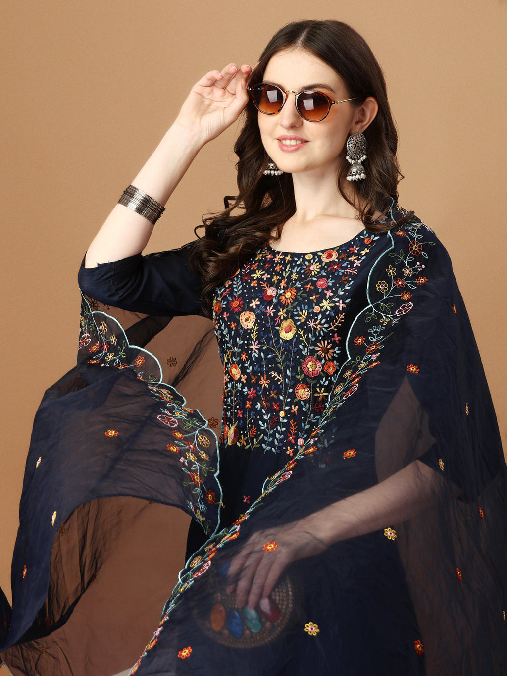 Embroidered Kurta With Pant And Embroidered Dupatta Set, Multicolor - Hiral Fashion - Distacart