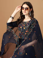 Embroidered Kurta With Pant And Embroidered Dupatta Set, Multicolor - Hiral Fashion - Distacart