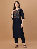 Embroidered Kurta With Pant And Embroidered Dupatta Set, Multicolor - Hiral Fashion - Distacart