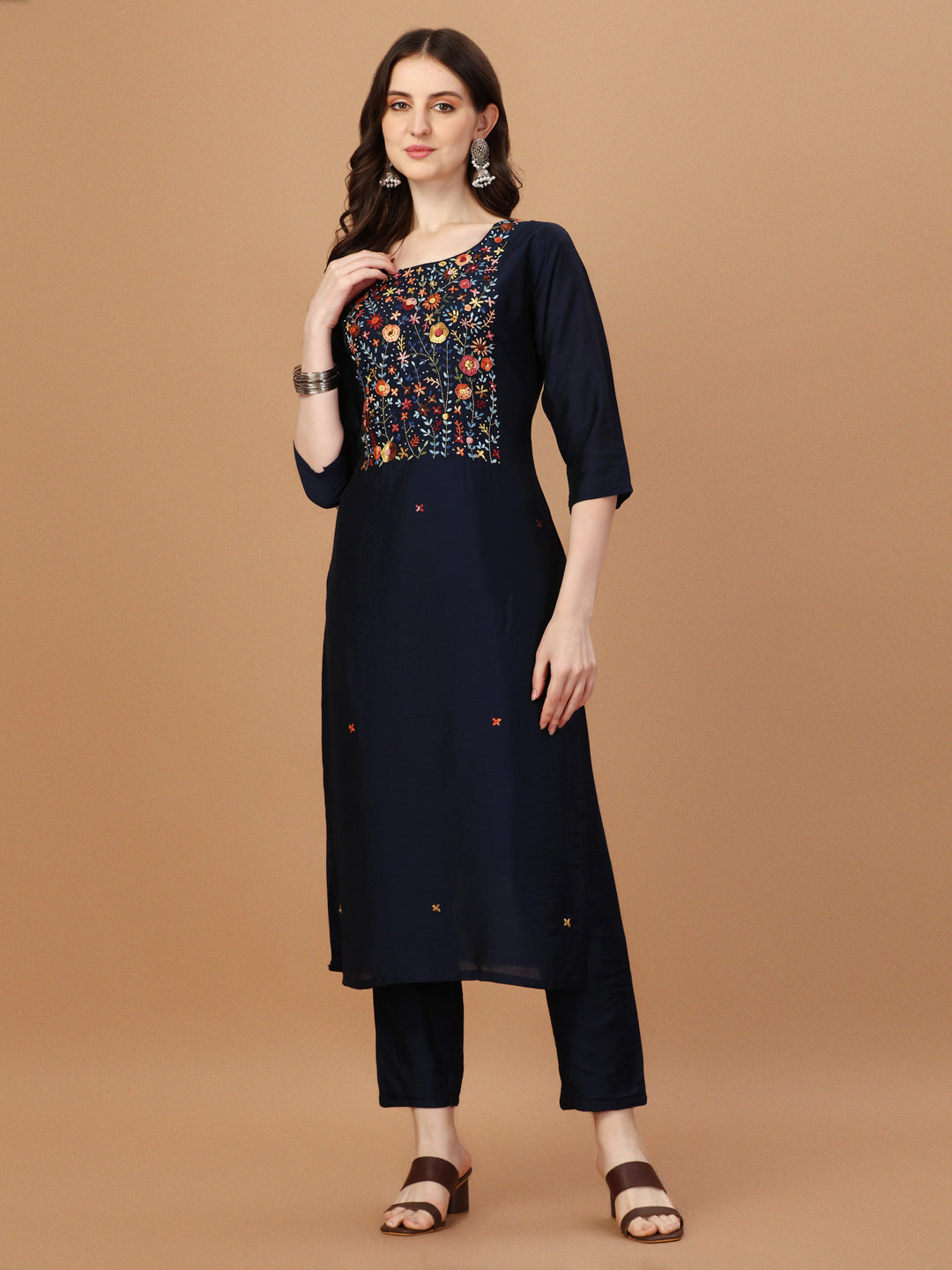 Embroidered Kurta With Pant And Embroidered Dupatta Set, Multicolor - Hiral Fashion - Distacart