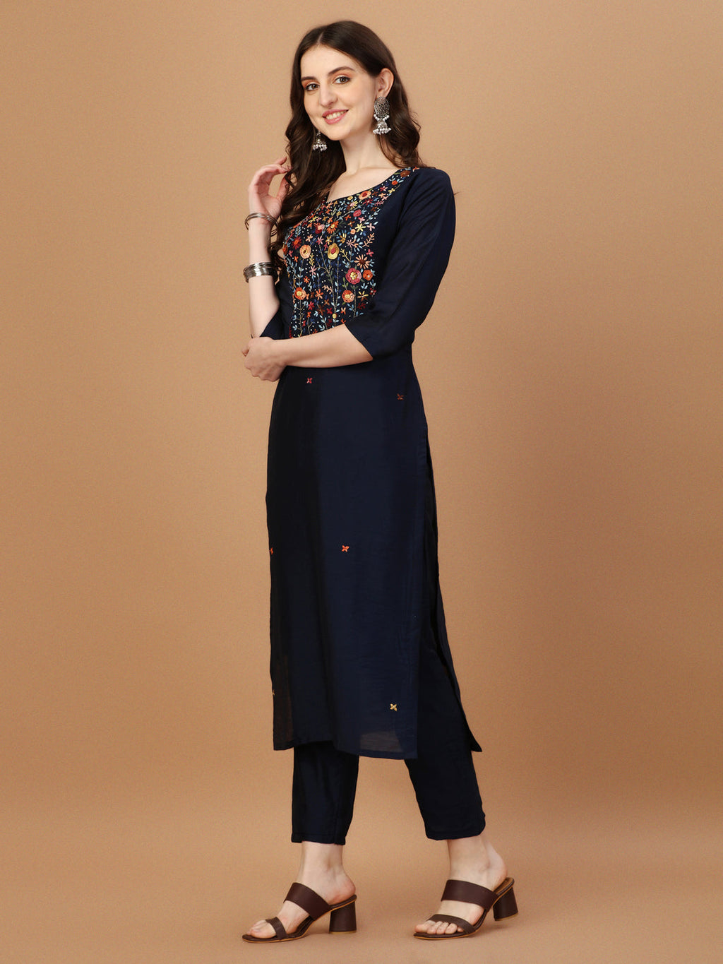 Embroidered Kurta With Pant And Embroidered Dupatta Set, Multicolor - Hiral Fashion - Distacart