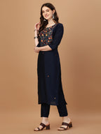 Embroidered Kurta With Pant And Embroidered Dupatta Set, Multicolor - Hiral Fashion - Distacart
