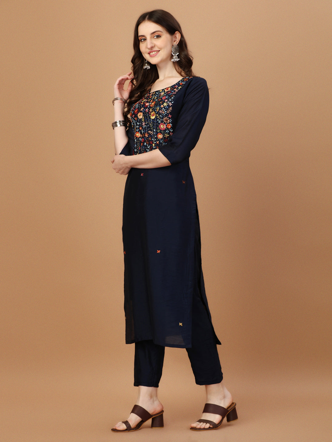 Embroidered Kurta With Pant And Embroidered Dupatta Set, Multicolor - Hiral Fashion - Distacart