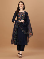 Embroidered Kurta With Pant And Embroidered Dupatta Set, Multicolor - Hiral Fashion - Distacart