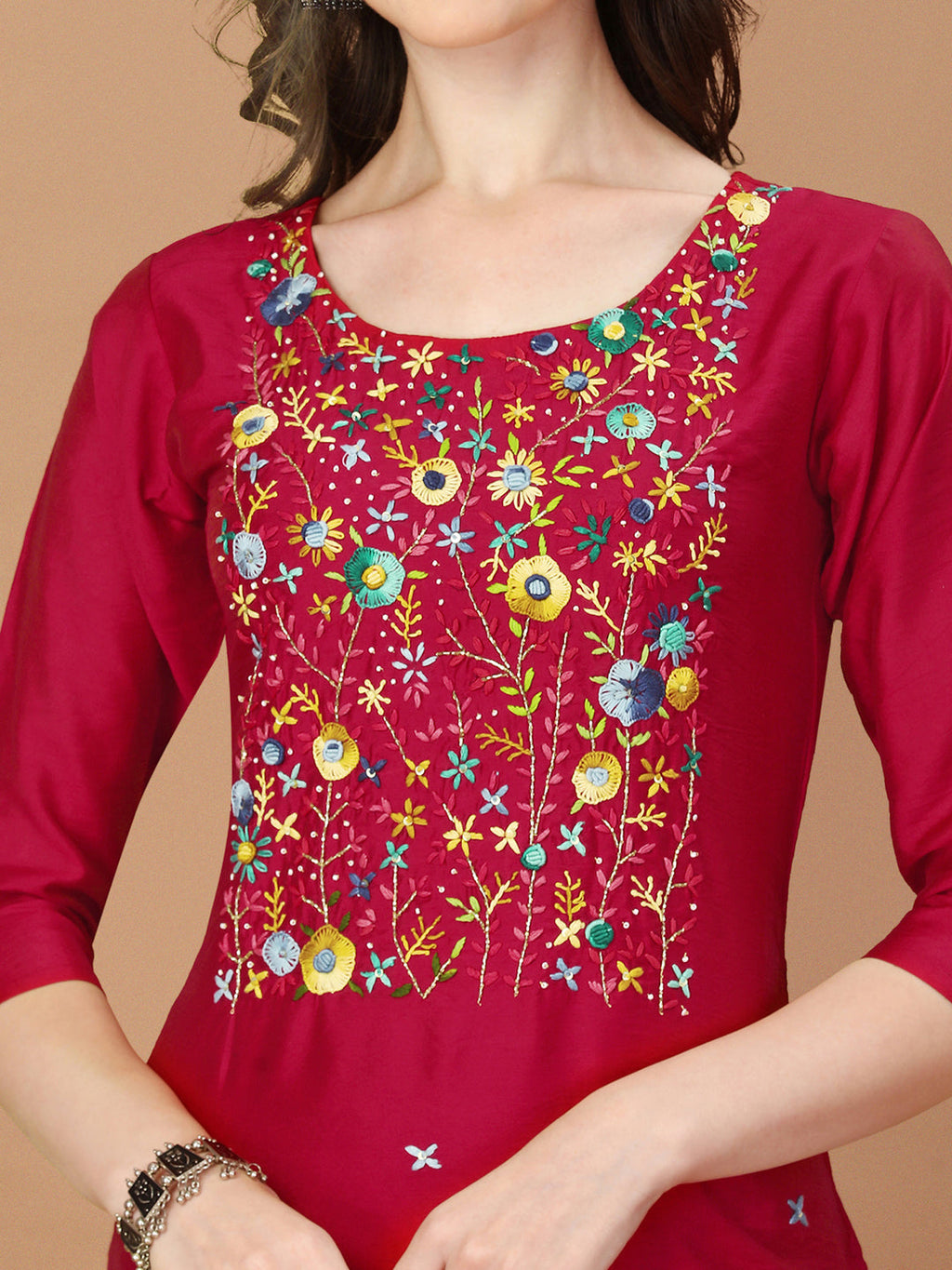 Embroidered Kurta With Pant And Embroidered Dupatta Set, Multicolor - Hiral Fashion - Distacart