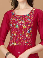 Embroidered Kurta With Pant And Embroidered Dupatta Set, Multicolor - Hiral Fashion - Distacart