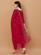 Embroidered Kurta With Pant And Embroidered Dupatta Set, Multicolor - Hiral Fashion - Distacart