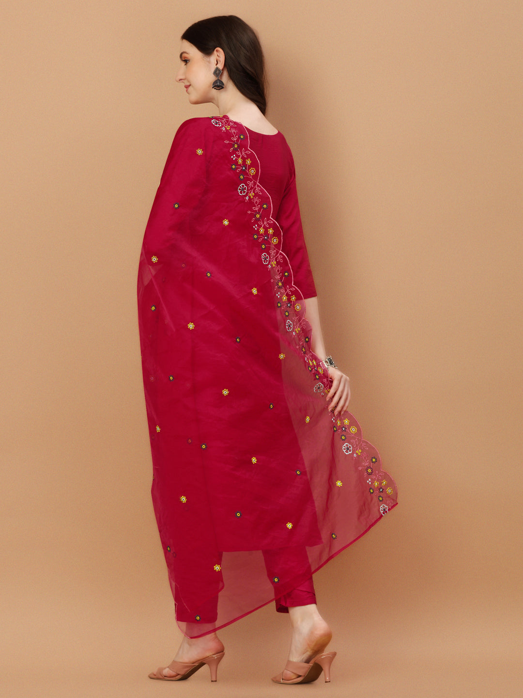 Embroidered Kurta With Pant And Embroidered Dupatta Set, Multicolor - Hiral Fashion - Distacart