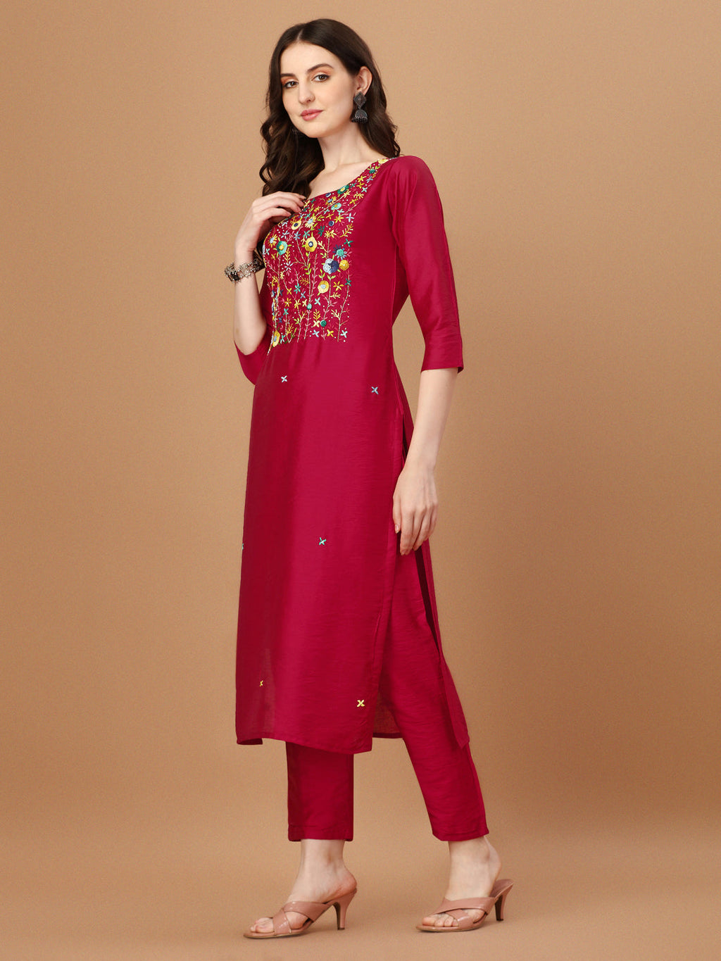 Embroidered Kurta With Pant And Embroidered Dupatta Set, Multicolor - Hiral Fashion - Distacart
