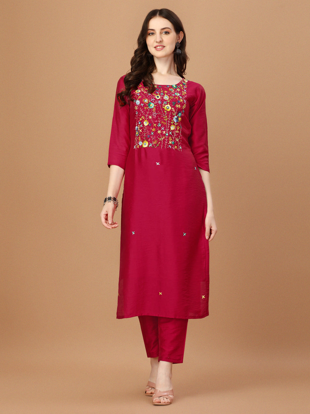 Embroidered Kurta With Pant And Embroidered Dupatta Set, Multicolor - Hiral Fashion - Distacart