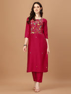 Embroidered Kurta With Pant And Embroidered Dupatta Set, Multicolor - Hiral Fashion - Distacart