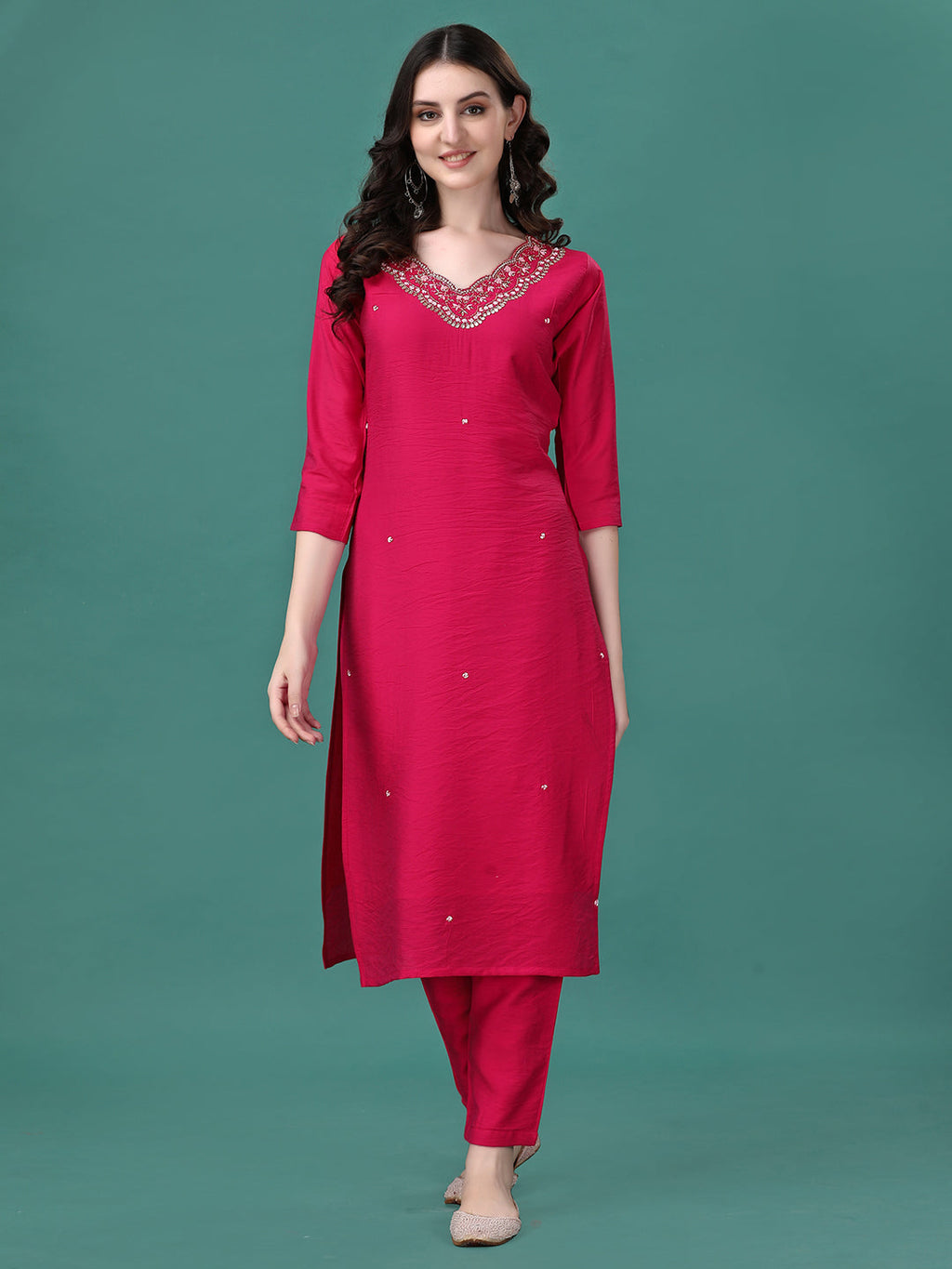 Hand Embroidered Kurta With Pant & Dupatta, Multicolor - Hiral Fashion - Distacart