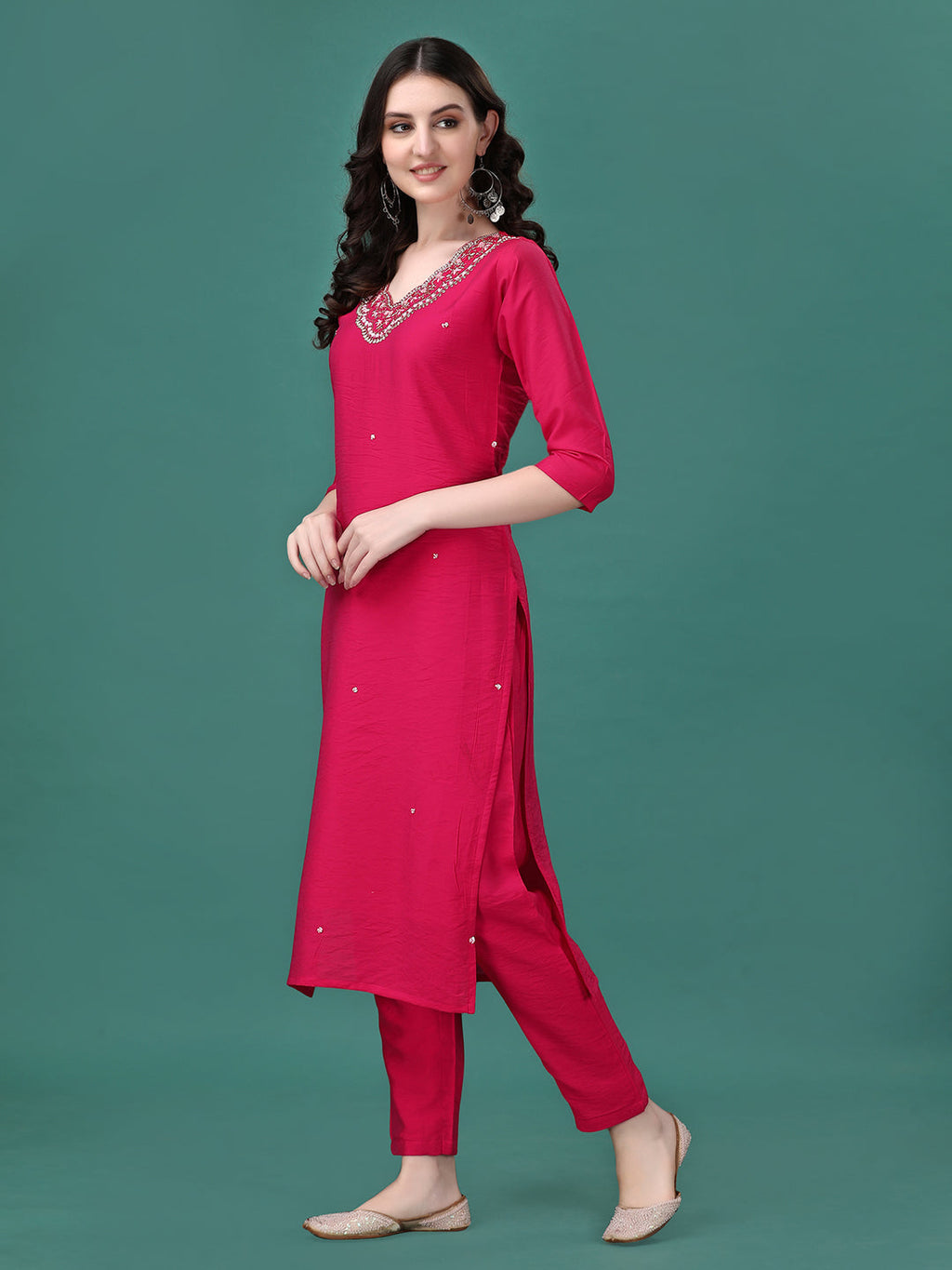 Hand Embroidered Kurta With Pant & Dupatta, Multicolor - Hiral Fashion - Distacart