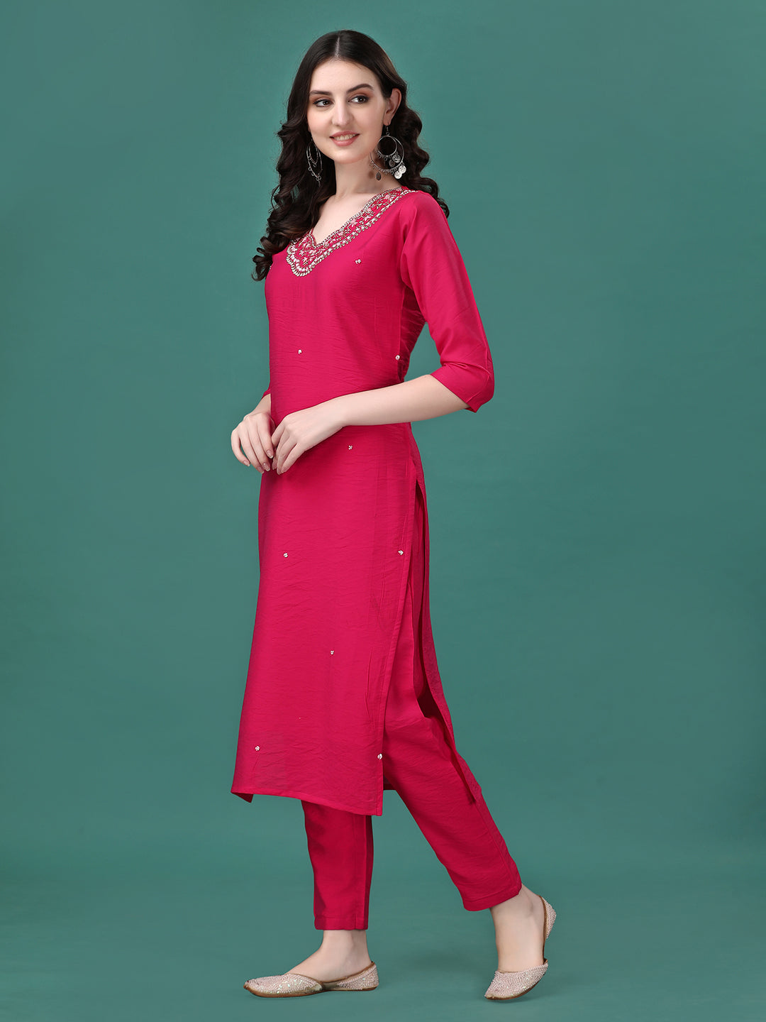 Hand Embroidered Kurta With Pant & Dupatta, Multicolor - Hiral Fashion - Distacart