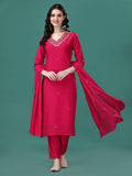 Hand Embroidered Kurta With Pant & Dupatta, Multicolor - Hiral Fashion - Distacart