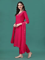 Hand Embroidered Kurta With Pant & Dupatta, Multicolor - Hiral Fashion - Distacart