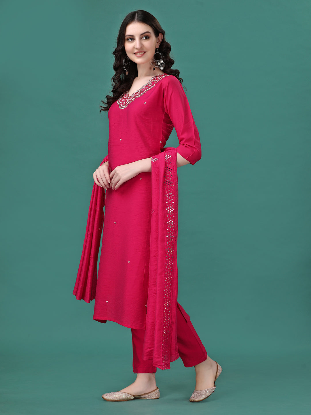 Hand Embroidered Kurta With Pant & Dupatta, Multicolor - Hiral Fashion - Distacart
