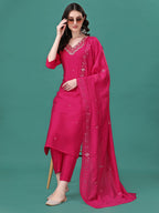 Hand Embroidered Kurta With Pant & Dupatta, Multicolor - Hiral Fashion - Distacart