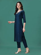 Hand Embroidered Kurta With Pant & Dupatta, Multicolor - Hiral Fashion - Distacart