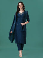 Hand Embroidered Kurta With Pant & Dupatta, Multicolor - Hiral Fashion - Distacart