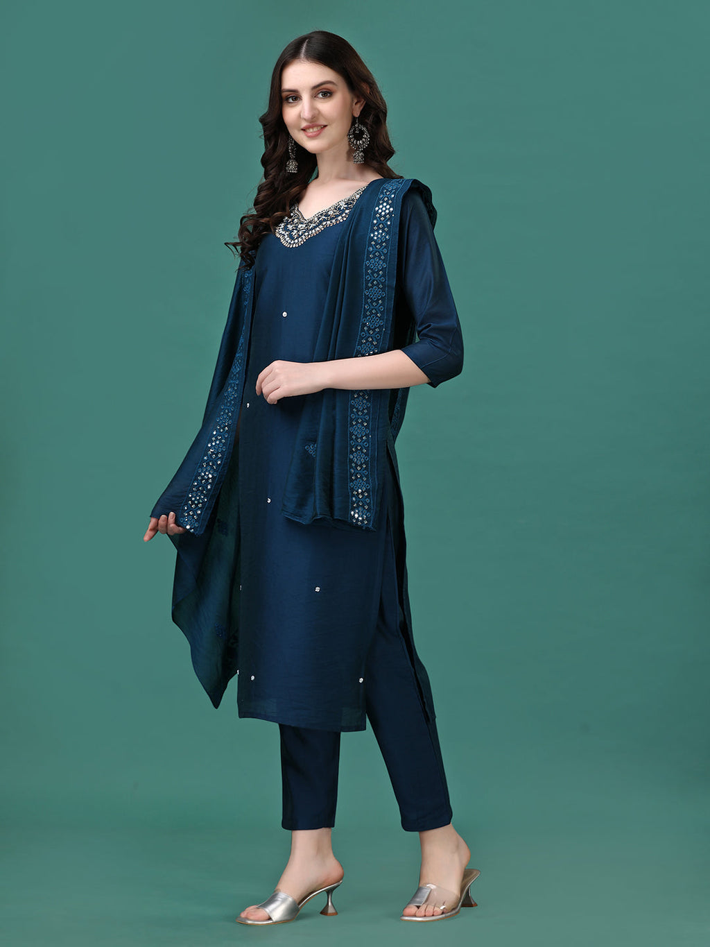 Hand Embroidered Kurta With Pant & Dupatta, Multicolor - Hiral Fashion - Distacart