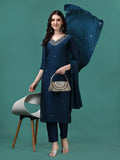Hand Embroidered Kurta With Pant & Dupatta, Multicolor - Hiral Fashion - Distacart